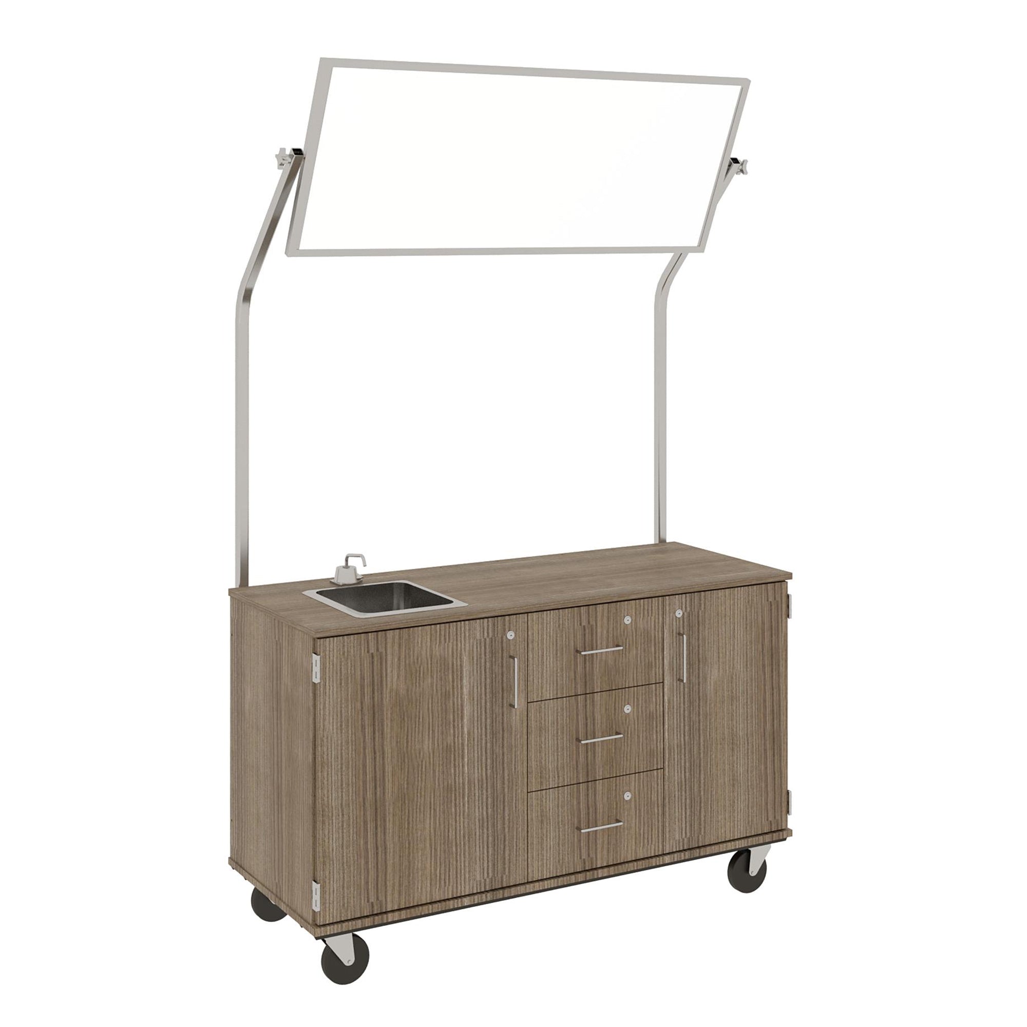 59" Wide Assembled Demonstration Station with Mirror, Sink, Storage Area & Three Drawers 80742 F36 - Steven's I.D.SYSTEMS® 59" Wide Assembled Demonstration Station with Mirror, Sink, Storage Area & Three Drawers 80742 F36 - Steven's I.D.SYSTEMS®