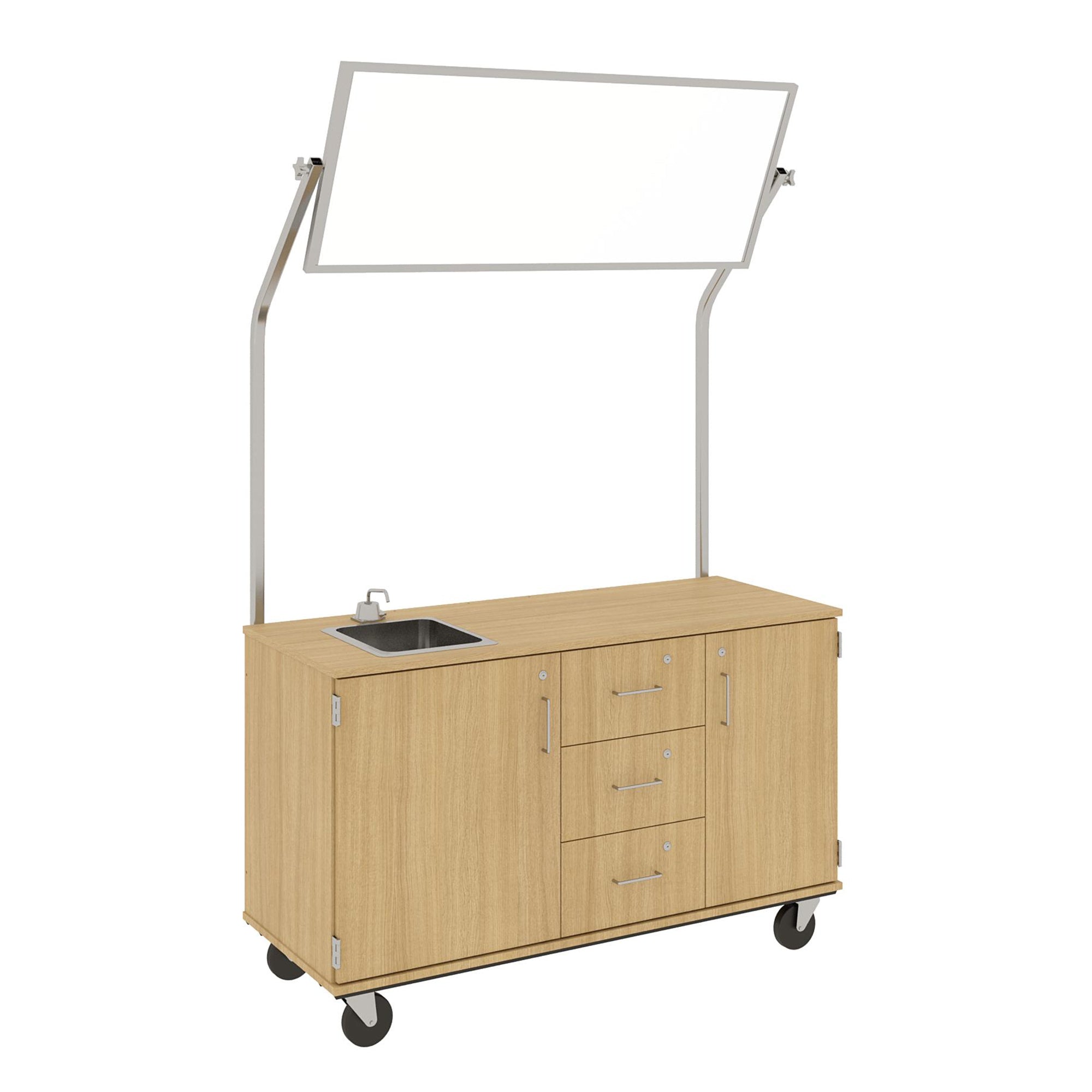 59" Wide Assembled Demonstration Station with Mirror, Sink, Storage Area & Three Drawers 80742 F36 - Steven's I.D.SYSTEMS® 59" Wide Assembled Demonstration Station with Mirror, Sink, Storage Area & Three Drawers 80742 F36 - Steven's I.D.SYSTEMS®