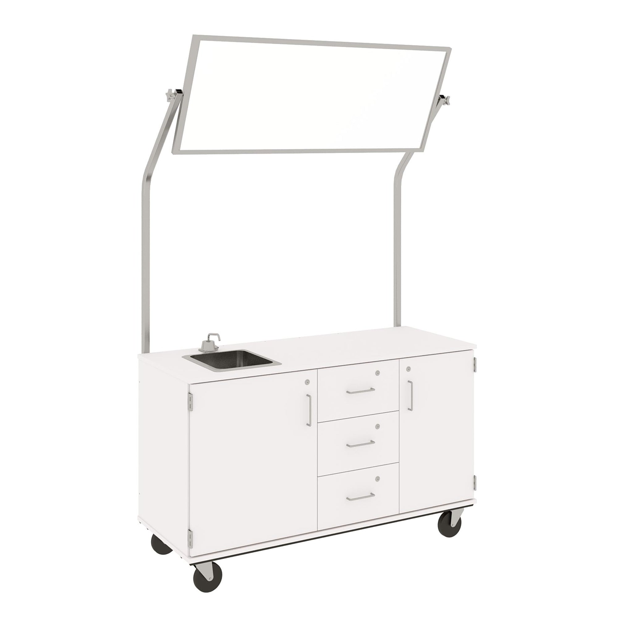 59" Wide Assembled Demonstration Station with Mirror, Sink, Storage Area & Three Drawers 80742 F36 - Steven's I.D.SYSTEMS® 59" Wide Assembled Demonstration Station with Mirror, Sink, Storage Area & Three Drawers 80742 F36 - Steven's I.D.SYSTEMS®