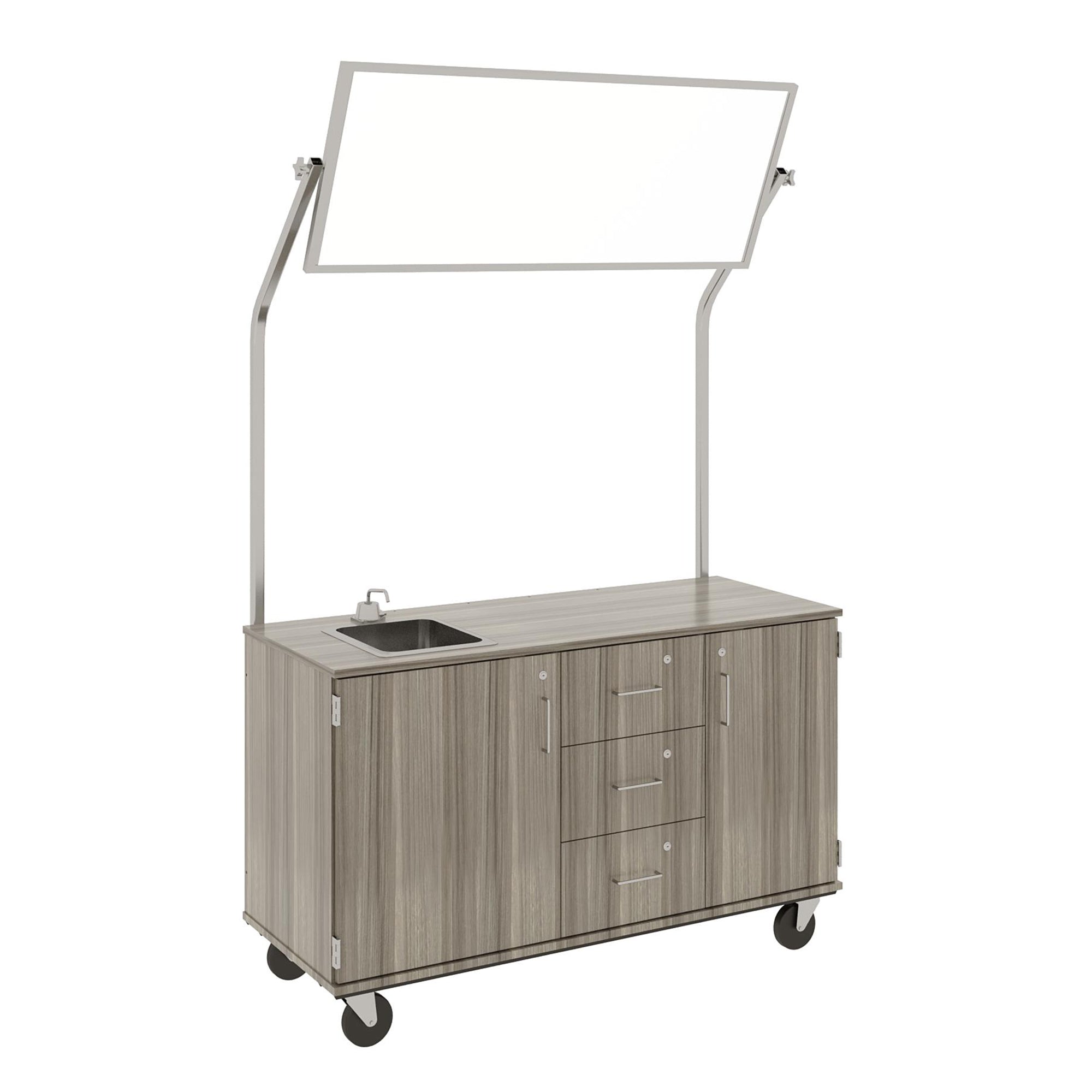59" Wide Assembled Demonstration Station with Mirror, Sink, Storage Area & Three Drawers 80742 F36 - Steven's I.D.SYSTEMS® 59" Wide Assembled Demonstration Station with Mirror, Sink, Storage Area & Three Drawers 80742 F36 - Steven's I.D.SYSTEMS®