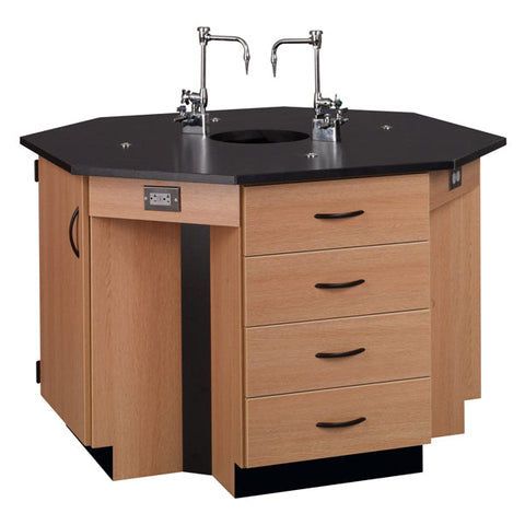 56"W Epoxy Top Four Student Octagon Island Table with Sink 84072 K36 25