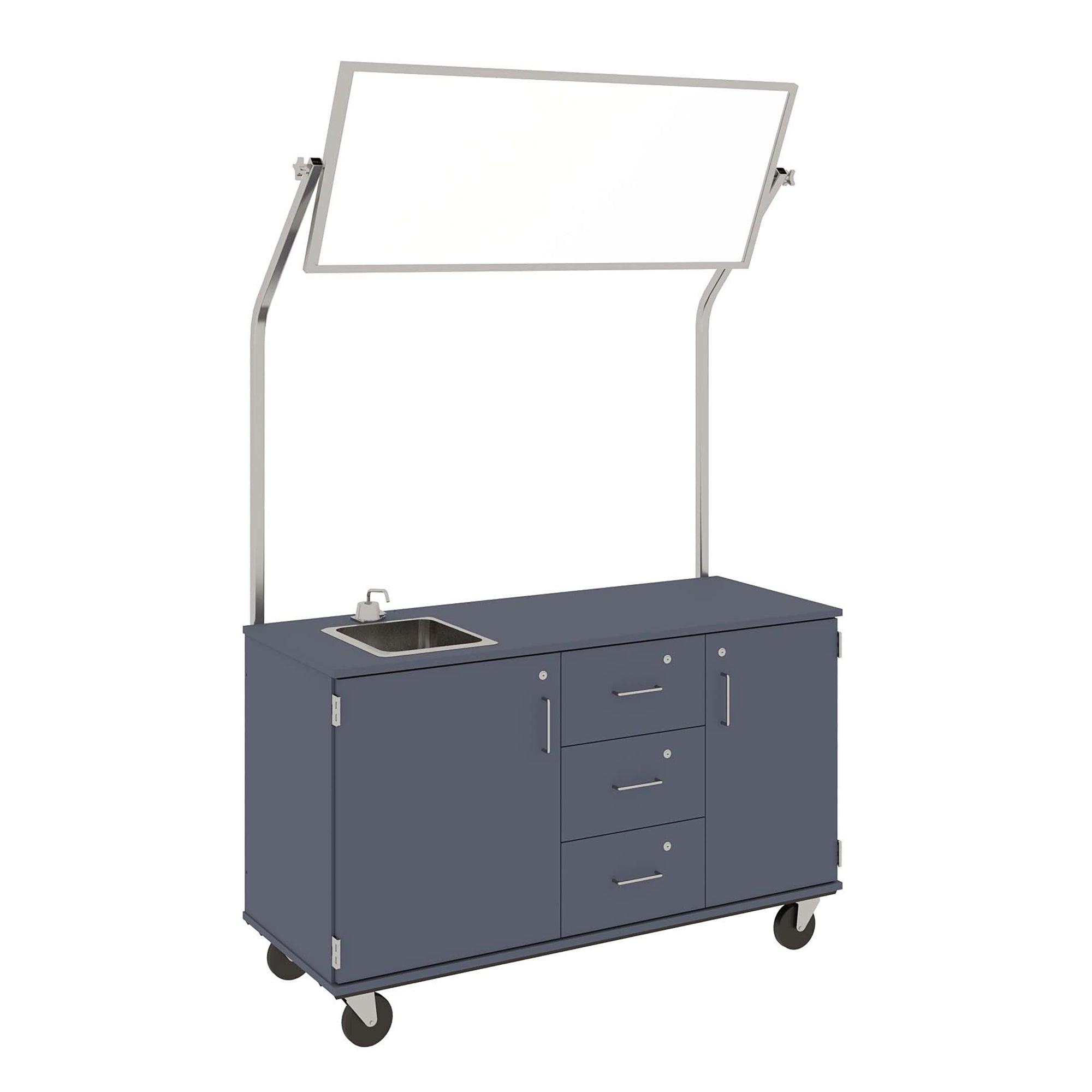 59" Wide Assembled Demonstration Station with Mirror, Sink, Storage Area & Three Drawers 80742 F36